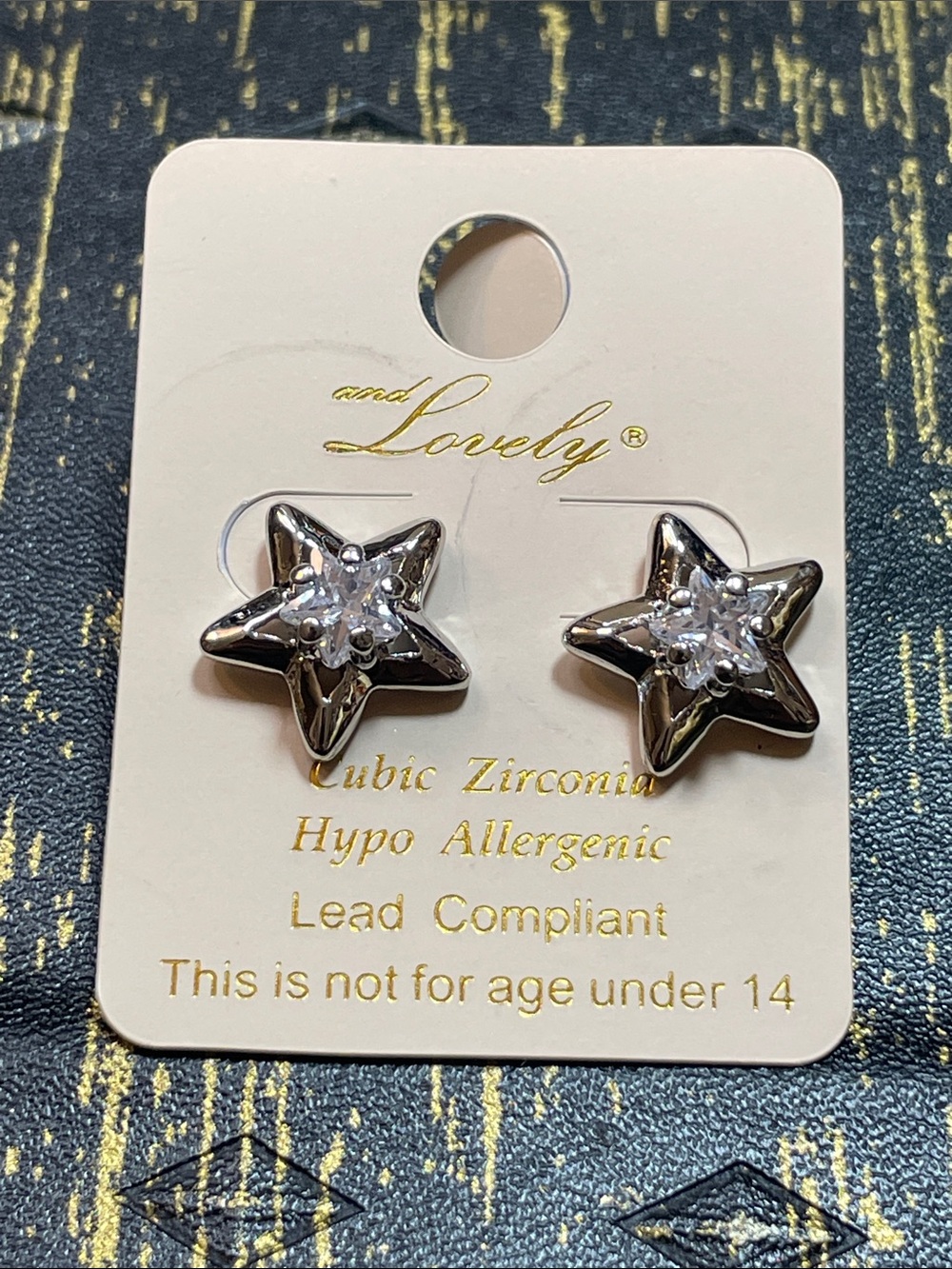 and Lovely Star Stud Earrings - Silver with Clear CZ Centers